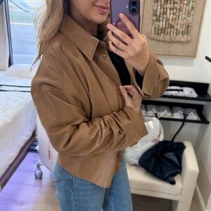 Babaton Brown Leather shacket Jacket